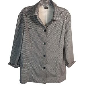 Casuals by Fairhope XL Black White Print Button Front Blouse Made in USA